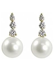 14k 8-8.5mm freshwater cultured pearl and diamond (.37ctw) earrings.