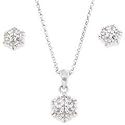 Sterling Silver 1/5 Carat TW Diamond Flower Pendant and Earring Set