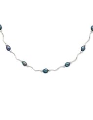 Sterling Silver 6-6.5mm Black Freshwater Cultured Pearl Necklace