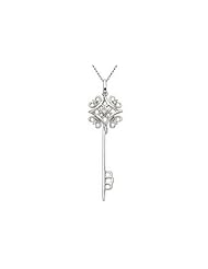 10K White Gold Diamond Key Pendant w/ Chain