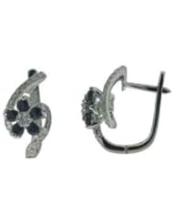 14K White Gold 0.31 ct Five Flower Simple Diamond & Blue Sapphire Earrings