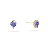 14K Yellow Gold Genuine Heart Tanzanite and Diamond Earrings