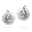 14k White Gold Coin Pearl and Diamond Earrings