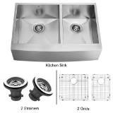 Vigo Industries VG3620BLK1 Farmhouse Two Grids Two Strainers Kitchen Sink, Steel