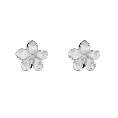 14K White Gold Medium Hawaiian Plumeria Flower Earrings