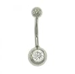 Belly Ring Barbell in Solid White Gold with CZ Accents