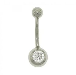 Belly Ring Barbell in Solid White Gold with CZ Accents