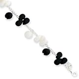 Sterling Silver Agate/Black Crystal/Oynx/White Jade Bracelet 8