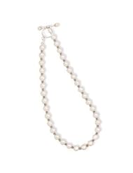 White Pearl Bridal Toggle Necklace with Bali Beads