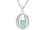 Sterling Silver Sea Blue Chalcedony Bead Pendant w/Chain