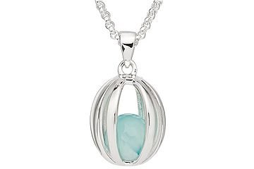 Sterling Silver Sea Blue Chalcedony Bead Pendant w/Chain