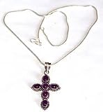 Amethyst Gem Stone Pendant in Sterling Silver 2 inches