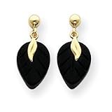 14k Gold Onyx Leaf Post Earrings