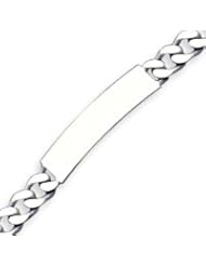 Sterling Silver 8 Inch Engraveable Antiqued Curb Link ID Bracelet - 8 Inch