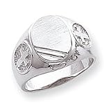 14k White Gold Mens Cross Signet Ring - Size 9 - JewelryWeb