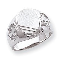 14k White Gold Mens Cross Signet Ring - Size 9 - JewelryWeb