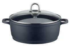 ELO 97024 Rubicast Cast Aluminum Non-Stick Chef's Low Stock Pot with Glass Lid, 3-1/4-Quart, Black