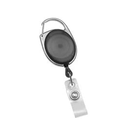 Retracting ID Card/Badge Reel, Translucent Black, 34'' Retractable Nylon Cord, Carabiner Style (Sold Individually)