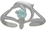10K White Gold Aquamarine Dolphin Toe Ring