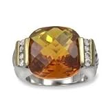 .925 Silver & Cushion Cut Champagne CZ Ring, Sizes 6-8