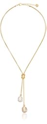 Majorica Vermeil 2/14mm Champagne and White Baroque Pearls on Love Knot Lariat Pendant Necklace