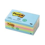 Recycled Assorted Pastel Color Post-it Plain Note Pads, 3 x 5, 5 Pads/Pack (MMM655RPA)