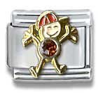 Clearly Charming January Garnet Czech Crystal & Gold Little Boy Birthstone Italian Charm Bracelet Link