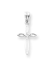14k White Gold Small Diamond-cut Passion Cross Pendant