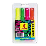 Hi-liter fluorescent desk style highlighters, four-color set
