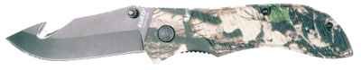 RUKO 3-1/2-Inch Blade Gut Hook Folding Knife with Plain Edge Camouflage Handle and Nylon Sheath