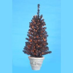 4' Pre-Lit Black Plastic Decorative Christmas Tree - Orange Lights