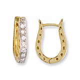 Image of Jewelco London 9ct Solid gold hand-finished horse shoe design Huggie earrings hand-set with cubic zirconia stones ( 3.5g )