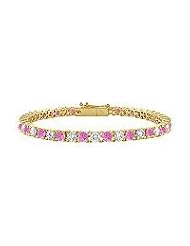 Pink Sapphire and Diamond Tennis Bracelet : 14K Yellow Gold â€" 5.00 CT TGW