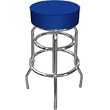 IMAGE OF New Trademark High Grade Blue Padded Bar Stool Chrome Plated Double Rung Base Adjustable Levelers