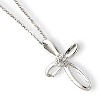Sterling Silver Cross Diamond Necklace - 18 Inch