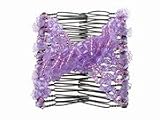 Double Black Comb with Coloured Seed Beads and Coloured Daisy Design in PURPLE