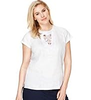 Plus Pure Linen Crochet T-Shirt