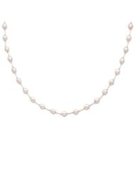 Sterling Silver 6-6.5mm Pink Freshwater Cultured Pearl 18 inches Necklace with Short Straight Spacers