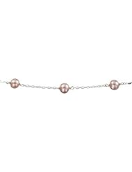 18" 5 - 6 mm Pink Pearl Station Necklace in Sterling Silver