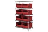 42 X 24 X 74 Chrome Wire Shelving With 8 24D Bins Red