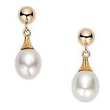 14k Yellow Gold Drop Shape Pearl Earring
