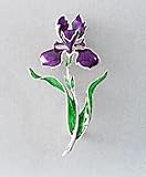 Silver plated and vitreous hand enameled iris pin or brooch