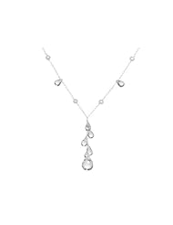 Sterling Silver White Freshwater Cultured Pearl and Crystal Cluster Drop Necklace, 16"+2" Extender