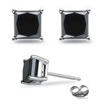 1.00 Ct Princess AAA Black Diamond Stud Earrings in Platinum-Screw Backs