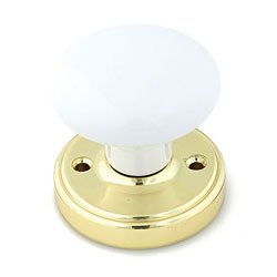 2 3/8" Dia White & BrassBackplate Privacy Door Knob