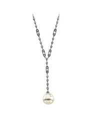 14K White Gold 3/4 Cttw/11.00 mm Circle South Sea Cultured Pearl And Diamond Necklace