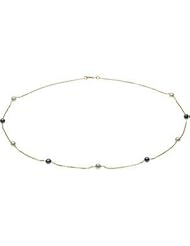 14 Karat Yellow Gold Freshwater Cultured White and Black Pearl Station Necklace