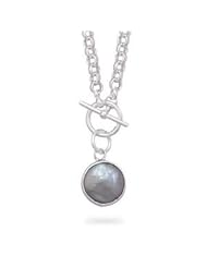 Peacock Pearl Rolo Chain Toggle Necklace Sterling Silver