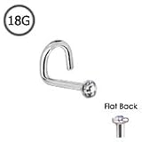 316L Surgical Steel Micro Nose Screw Ring 1.5mm Bezel Set Gem 18G FREE Nose Ring Backing