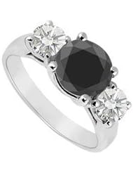 14K White Gold Round Prong Set Black and White Diamond Three Stone Ring 2.00 CT TDW